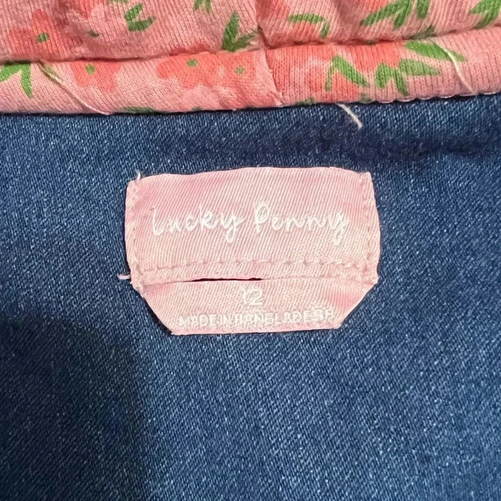 Lucky Penny Denim Jean Jacket With Floral Lined Hood(Size 12) - Picture 6 of 7